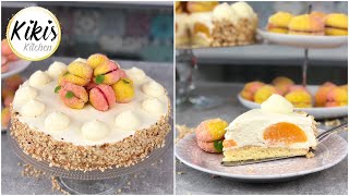 Pfirsichtorte mit Praskovki Keksen  Pfirsichkekse  Pfirsich Torte Rezept  Peach Cake [upl. by Swope635]