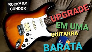 TROCA DOS CAPTADORES GUITARRA BARATA STRATOCASTER RECEBE UM TALENTO ESCUDO ELÉTRICA CORDAS NOVAS [upl. by Besnard432]