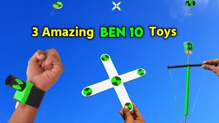 How to make 3 Amazing BEN 10 toys  shooter boomerang 🪃  parachute launcher [upl. by Nedia479]