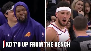 Kevin Durant given a tech FROM THE BENCH Devin Booker also Td up  NBA on ESPN [upl. by Cummins980]