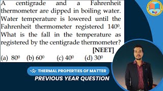 A centigrade and a Fahrenheit thermometer are dipped in boiling water Water temperature is lowered [upl. by Name]