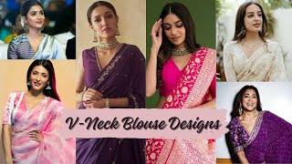 Latest and Trendy VNeck Blouse Designs for Different Types of Sarees [upl. by Jeremias790]