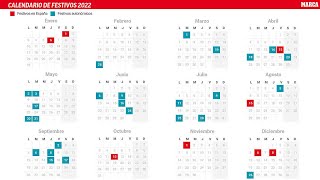 Calendario laboral 2022 en España y en cada Comunidad Autónoma Días festivos y puentes [upl. by Ainud36]