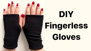 DIY FLEECE FINGERLESS GLOVES  Easy 10 Minute Sewing Project [upl. by Alyakim]