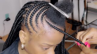 Short hair Half Knotless  Half Lemonade Braids  fastest box braids in the back  Outre hair [upl. by Mario]