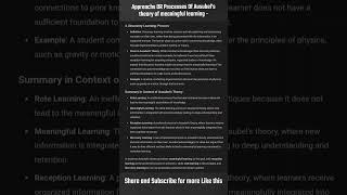 Different Approaches Or Processes Of Learning  Ausubels theory of meaningful learning [upl. by Atival98]