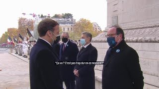 quotÇa va pas trop dur quot léchange entre Hollande et Macron lors des commémorations du 11Novembre [upl. by Crim]