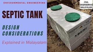 WHAT IS SEPTIC TANK  DESIGN CONSIDERATIONS  ENVIRONMENTAL ENGINEERING  KTU S8  MALAYALAM [upl. by Asi]