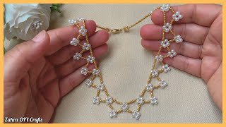 How to Make Beaded Necklace with Seed Beads Easy Simple Beading Tutorial [upl. by Dinan481]