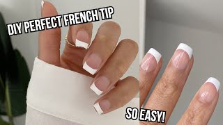 EASIEST FRENCH TIP NAILS AT HOME  how to do the perfect French tip nails  quotclean girlquot aesthetic [upl. by Thanasi835]