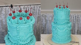 Trending Vintage Piped Buttercream Cake  Shortcuts Included  Cake Decorating Tutorial [upl. by Kcin268]