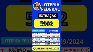 🍀 LOTERIA FEDERAL 5902 de HOJE 18092024 [upl. by Elocel287]