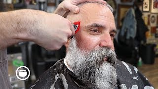 Massive Beard Trim with Great Haircut for Thin Hair  The Dapper Den Barbershop [upl. by Madelin]