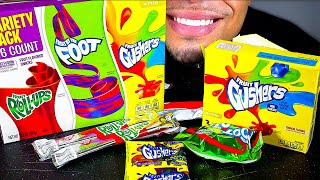 ASMR EATING GUSHERS FRUIT ROLL UPS CANDY NO TALKING MUKBANG JERRY TREATS PARTY FRUIT SNACKS [upl. by Dnomra]