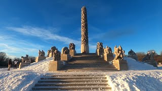 The Vigeland Park Oslo Winter Time 4K HDR Walking Tour [upl. by Nylemaj]