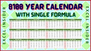 New Year Calendar  8100 Year Calendar in Excel  2021 Calendar  Just 1 Formula to Make Calendar [upl. by Suertemed]