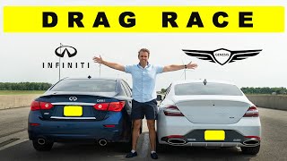 2022 G70 33t takes on Infiniti Q50 Red Sport  Drag and Roll Race [upl. by Notlehs]