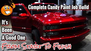 Custom Candy Apple Red Complete Paint Job From Start To Finish OBS 1994 CHEVY SILVERADO TRUCK BUILD [upl. by Solegna644]