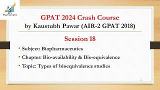 Types of bioequivalence studies  Biopharmaceutics  GPAT 2024  KPs Pharmacopeia [upl. by Latoyia]