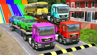 TRANSPORTING PIXAR CARS amp FRUITS WITH COLORED amp JOHN DEERE vs CLAAS vs TRACTORS  BeamNGdrive 1415 [upl. by Aliuqahs]