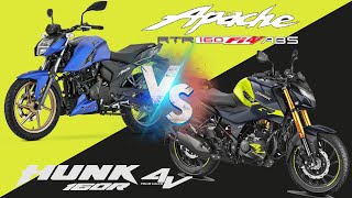 TVS Apache 160 4V FI ABS vs Hero Hunk 160R 4V  ¿Cuál es mejor  Comparativa completa [upl. by Ahcorb410]