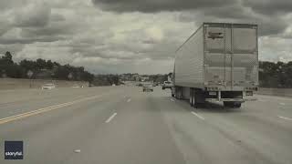 Tire Shoots Off Truck and Flips Car on Los Angeles Freeway [upl. by Grange786]