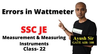 Errors in Wattmeter in Hindi Measurement amp Measuring Instruments for SSC JE Class 22 [upl. by Thackeray]