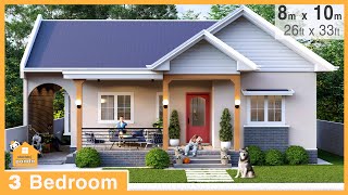 Charming Low Cost House in a Small Space  3 Bedroom  8 x 10 meters 26x 33ft Budget House Design [upl. by Vasos]