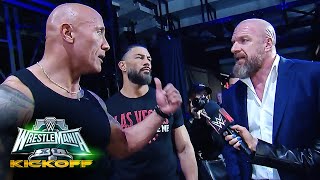 The Rock curses out Triple H following Cody Rhodes altercation WrestleMania XL Kickoff [upl. by Nuahsor]