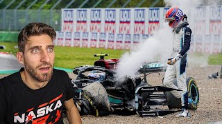 BOTTAS VS RUSSELL CRASH  Whos responsible  Lets analyze what happened in F1 at Imola 2021 [upl. by Tullusus]