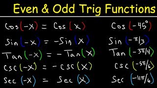 Even and Odd Trigonometric Functions amp Identities  Evaluating Sine Cosine amp Tangent [upl. by Ahsed]