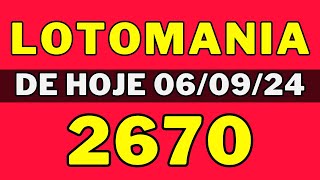 🍀Lotomania 2670  Resultado da lotomania concurso 2670 de hoje 060924 [upl. by Romney]