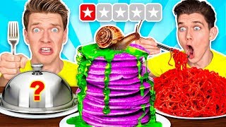 Worst Reviewed Food Mystery Wheel Challenge amp How To Eat Weird Foods Like a Taro Pancake [upl. by Lap]