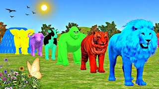 Long Slide Game With Elephant Gorilla Buffalo Hippopotamus Tiger  3d Animal Game  Funny 3d Animals [upl. by Nason186]