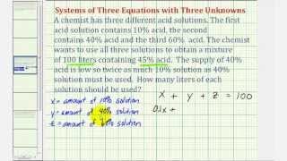 System of 3 Equations with 3 Unknowns Application  Concentration Problem [upl. by Abigale]