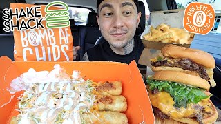 MUKBANG EATING SHAKE SHACK KOREAN CHEESEBURGER DOUBLE CHEESEBURGER LOADED TAQUITOS CHEESE FRIES ASMR [upl. by Orsa]