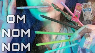 ASMR CLOSE UP POCKY OM NOM NOMZ  spoolie nibbling  fast mouth sounds [upl. by Yauq]