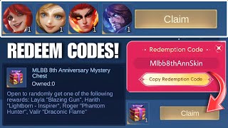 CLAIM NEW EPIC SKINS REDEEM CODES FROM MLBB 8TH ANNIVERSARY EVENT [upl. by Mhoj]