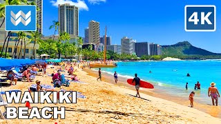 4K Waikiki Beach in Honolulu Oahu Hawaii USA  Walking Tour Vlog amp Vacation Travel Guide 🎧 ASMR [upl. by Tnecillim117]