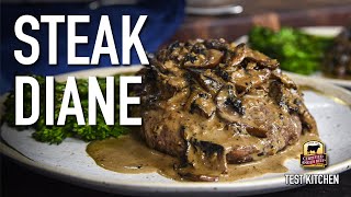 Classic Steak Diane Recipe Flat Iron Steaks with Mushroom Cream Sauce [upl. by Arutak271]