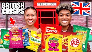 Trying Weird British Snacks For The First Time BRITISH CRISPS [upl. by Nauqram]