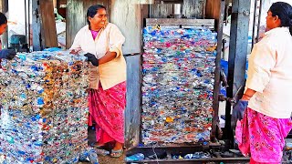 Waste plastic bottles recycle process plant  Womens are empowered with pet bottle crushing machine [upl. by Elamef]