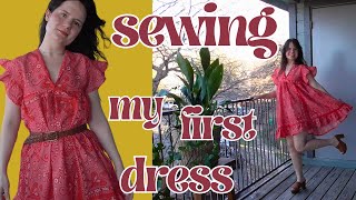 Turning Thrifted Fabric Into My Very First Dress  Sew Along With Me [upl. by Tess]