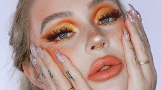 orange glam makeup tutorial  holiday look 2018 [upl. by Eegnat236]