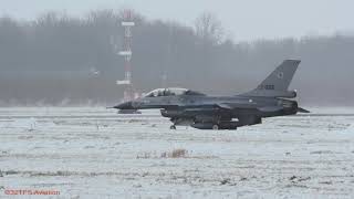 4K Netherlands AF F16s takeoffs in snow weather conditions at Leeuwarden AB EHLW [upl. by Anora]