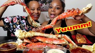 King Crab Mukbang  Fun King Crab Legs Jumbo Shrimp Broiled Salmon [upl. by Blaire]