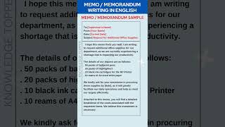 Memo Writing in English  Memorandum Writing in English  Memo Format  Sample  Example [upl. by Atinav]