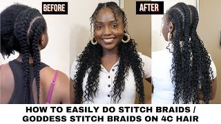 Easiest way to do stitch braids on natural hair Goddess stitch braids on 4c hair ft HotBraids [upl. by Fital381]