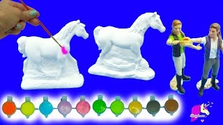 Painting Plaster Rainbow Fantasy  Appaloosa Horses For 2 Schleich Girls  Craft DIY Video [upl. by Sperry]