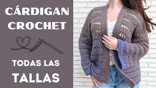 🧶 Cómo tejer cárdigan a crochet fácil  TODAS LAS TALLAS [upl. by Esmerolda688]